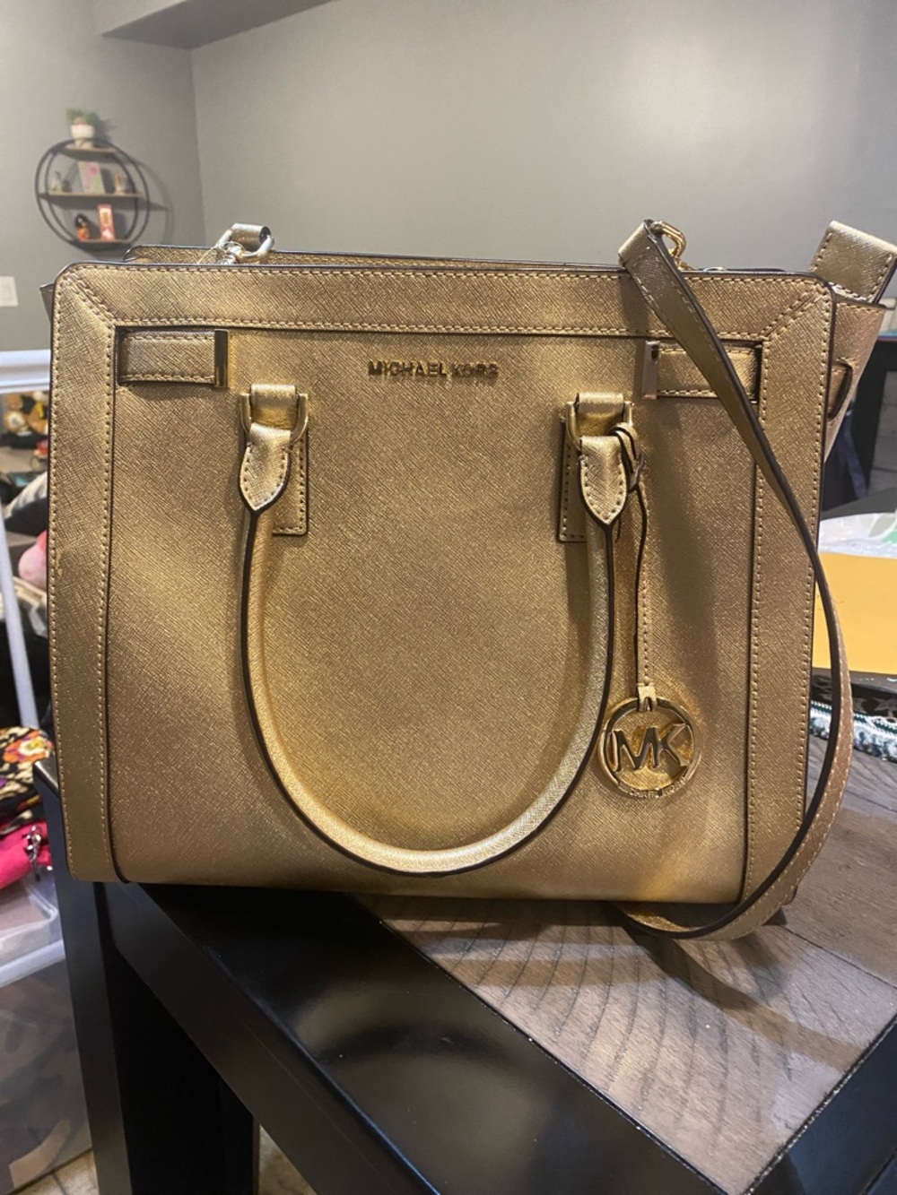 Michael Kors Metallic Gold Saffiano Satchel